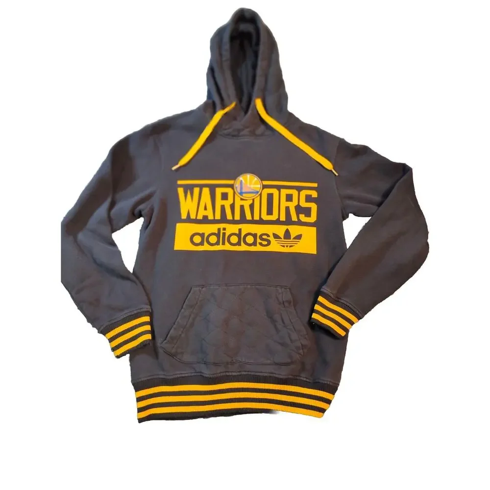 Golden State Warriors Hoodie Mens Small Adidas Black Yellow Diamond Stitch Rare